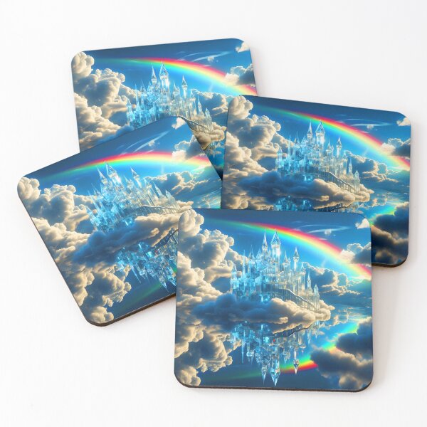 Item preview, Crystal Glass Palace – Floating in Water and Clouds Under a Rainbow Fantasy Sky designed and sold by EmeraldeaArt.
