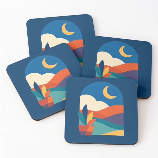 Item preview, Arched Moonlit Landscape with Potted Plant designed and sold by InkSmithery.