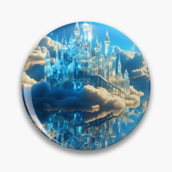 Item preview, Crystal Glass Palace – Floating in Water and Clouds Under a Rainbow Fantasy Sky designed and sold by EmeraldeaArt.