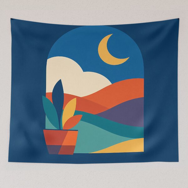Item preview, Arched Moonlit Landscape with Potted Plant designed and sold by InkSmithery.