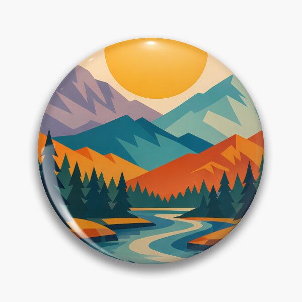 Item preview, Geometric Mountain River Sunset Landscape designed and sold by InkSmithery.
