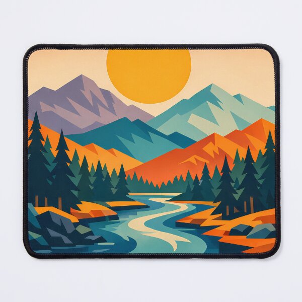 Item preview, Geometric Mountain River Sunset Landscape designed and sold by InkSmithery.