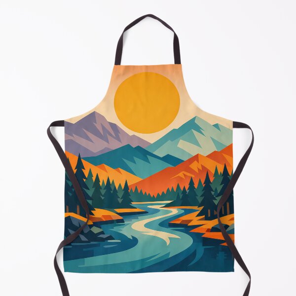 Item preview, Geometric Mountain River Sunset Landscape designed and sold by InkSmithery.