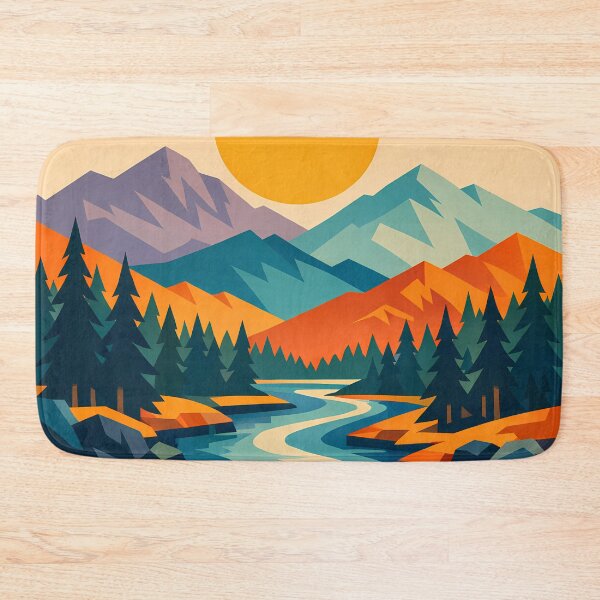 Item preview, Geometric Mountain River Sunset Landscape designed and sold by InkSmithery.
