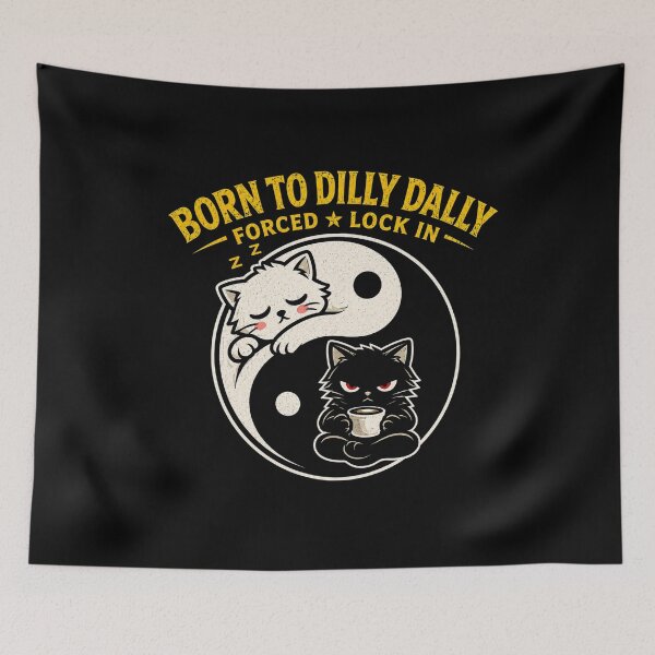 Item preview, Born To Dilly Dally Forced To Lock In Yin Yang Cat Meme Shirt designed and sold by VibeOffline Studio.