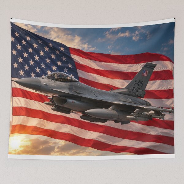 Item preview, F-16 Fighting Falcon American Flag Sunse designed and sold by riki2365.