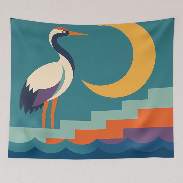 Item preview, Geometric Heron with Crescent Moon designed and sold by InkSmithery.