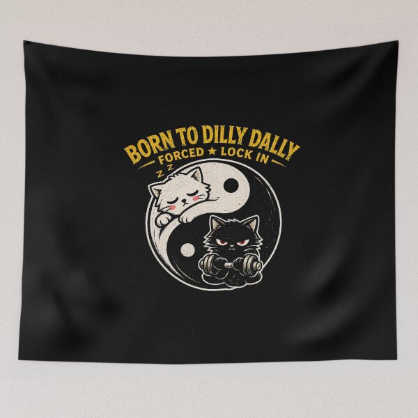 Item preview, Born To Dilly Dally Forced To Lock In Gym Cat Yin Yang Shirt  designed and sold by VibeOffline Studio.