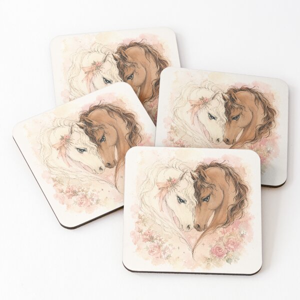 Artikelvorschau, Romantische Pferde im Shabby-Chic-Stil | Vintage-Aquarellkunst mit Blumenmuster und Pferdeliebe entworfen und verkauft von Bara Lune Design .