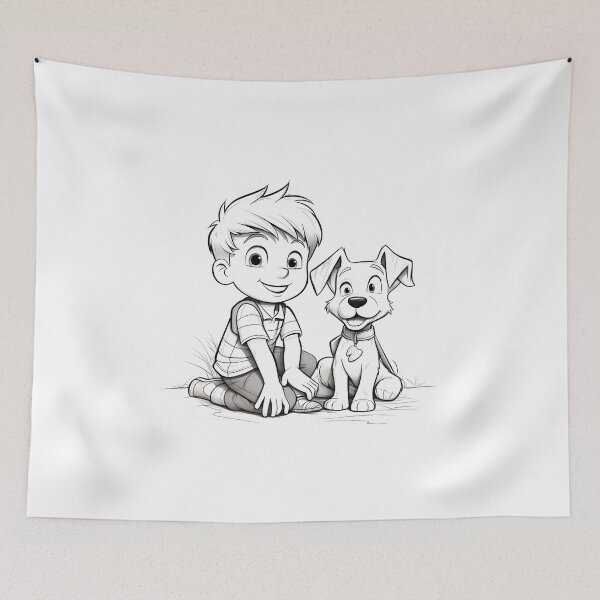Item preview, Cute Boy And Puppy Cartoon designed and sold by Amr Siam.