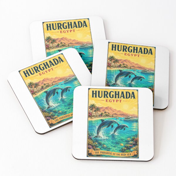 Item preview, Hurghada Egypt Vintage Travel Poster - Playful Dolphins Red Sea Art designed and sold by Ink & Soul.