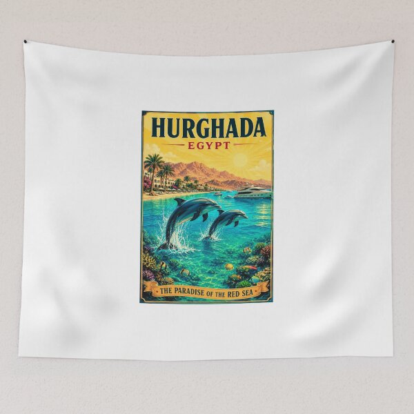 Item preview, Hurghada Egypt Vintage Travel Poster - Playful Dolphins Red Sea Art designed and sold by Ink & Soul.