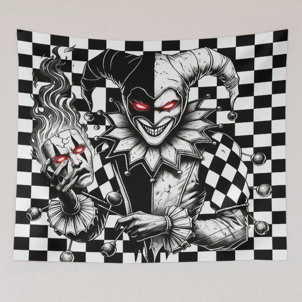 Item preview, Dark Harlequin Jester Mask Gothic Horror Checkerboard Art designed and sold by TheInkRaven.