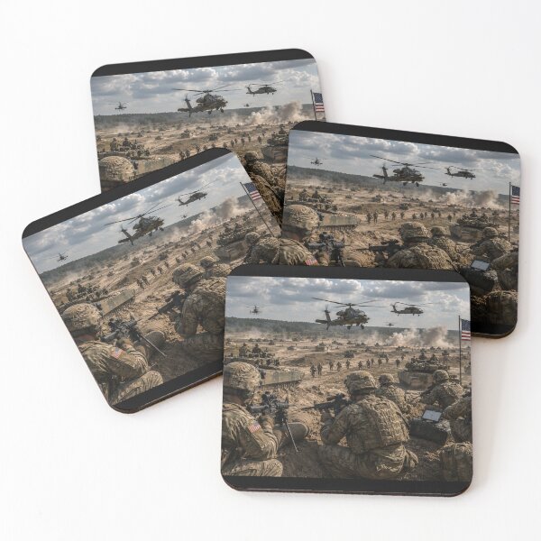 Item preview, US Army Combat Scene Helicopters Tanks Soldiers Battlefield designed and sold by riki2365.