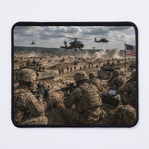 Item preview, US Army Combat Scene Helicopters Tanks Soldiers Battlefield designed and sold by riki2365.