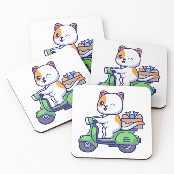 Item preview, Cute Cat Delivering Fresh Fish on Scooter designed and sold by rchabnb.