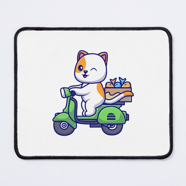 Item preview, Cute Cat Delivering Fresh Fish on Scooter designed and sold by rchabnb.