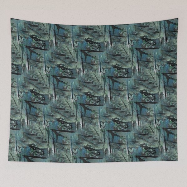Item preview, Painterly Dark Landscape Abstract in Blue and Black designed and sold by Artistestella.