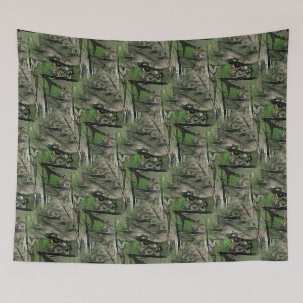 Item preview, Painterly Dark Landscape Abstract in Green and Black designed and sold by Artistestella.