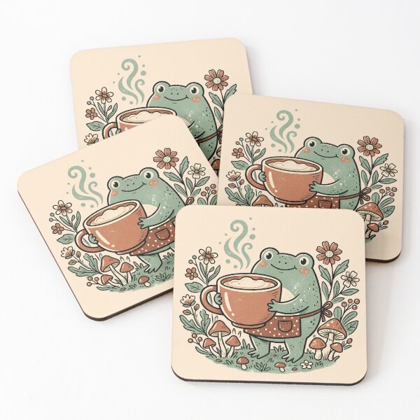 Item preview, Frog Barista Risograph Art Mushroom Coffee Cottagecore Gift designed and sold by VectorJoy.
