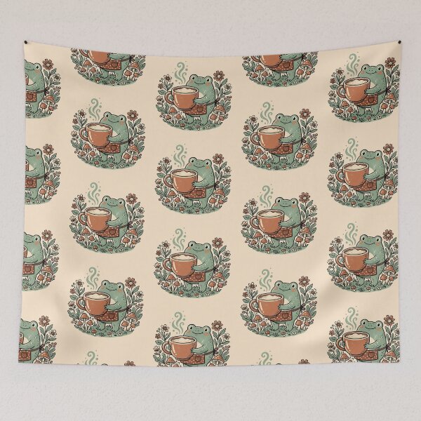 Item preview, Frog Barista Risograph Art Mushroom Coffee Cottagecore Gift designed and sold by VectorJoy.