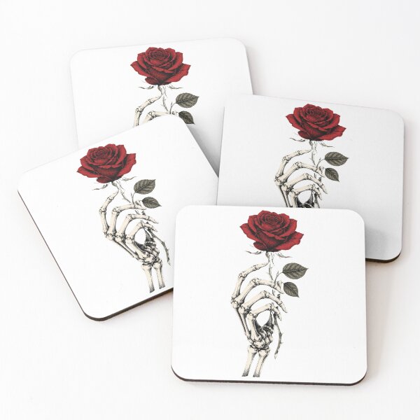 Item preview, Skeleton Hand Holding Red Rose Gothic Tattoo Design designed and sold by Sleepy Ghoul.