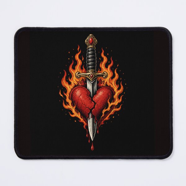 Item preview, Flaming Heart Dagger Gothic Tattoo Design designed and sold by Sleepy Ghoul.