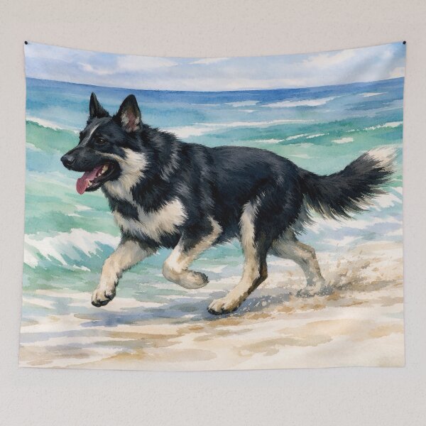 Item preview, Happy Dog Running Through the Waves designed and sold by TinCatOutPost.