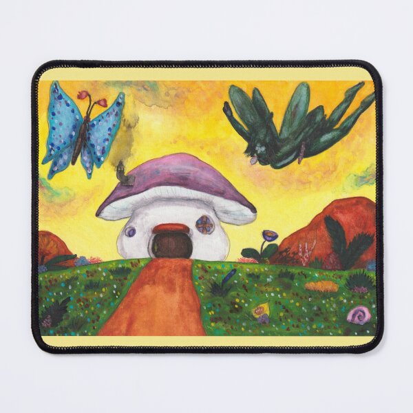Item preview, Watercolor Painting Fairy Butterfly Mushroom House Meadow Fantasy designed and sold by Jonah Augustin Gray.