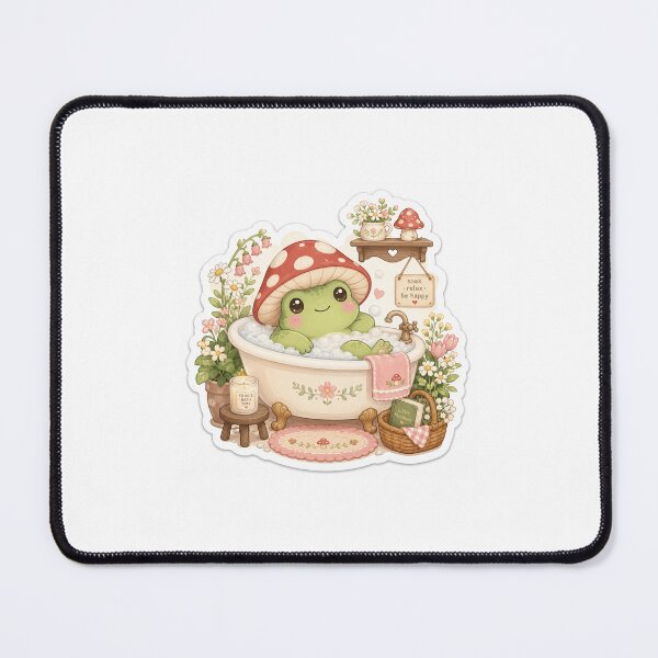 Item preview, Cute Frog in Bubble Bath with Mushroom Hat designed and sold by Cozy404Lab.