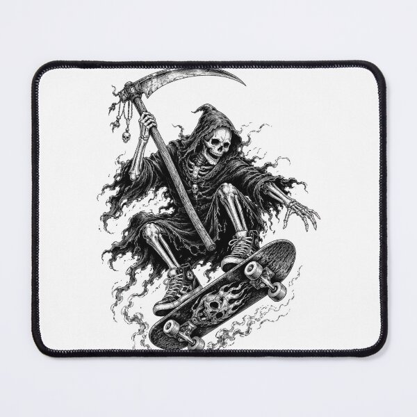 Item preview, Grim Reaper Skateboarding Black and White Gothic Design designed and sold by Sleepy Ghoul.