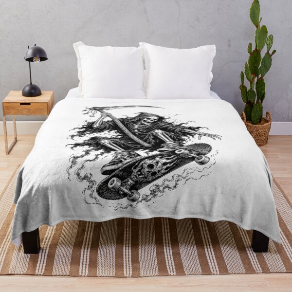 Item preview, Grim Reaper Skateboarding Black and White Gothic Design designed and sold by Sleepy Ghoul.