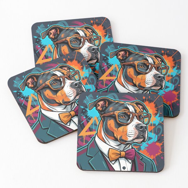 Item preview, Cool Hipster Pitbull Dog in Suit - Colorful Pop Art Graffiti designed and sold by laoussine.