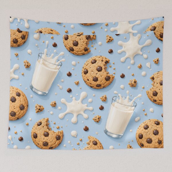 Item preview, Cookies & Milk Pattern Pastel Blue Sweet Treat Print designed and sold by ezsketch25.