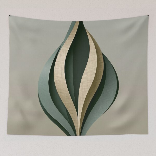 Item preview, Minimalist Flame Leaf | Sage Green & Linen Abstract Art designed and sold by SlowRegardArt.