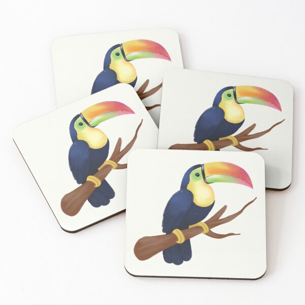 Item preview, Iridescent toucan perched on a branch in a tropical style designed and sold by tornasolhaze.