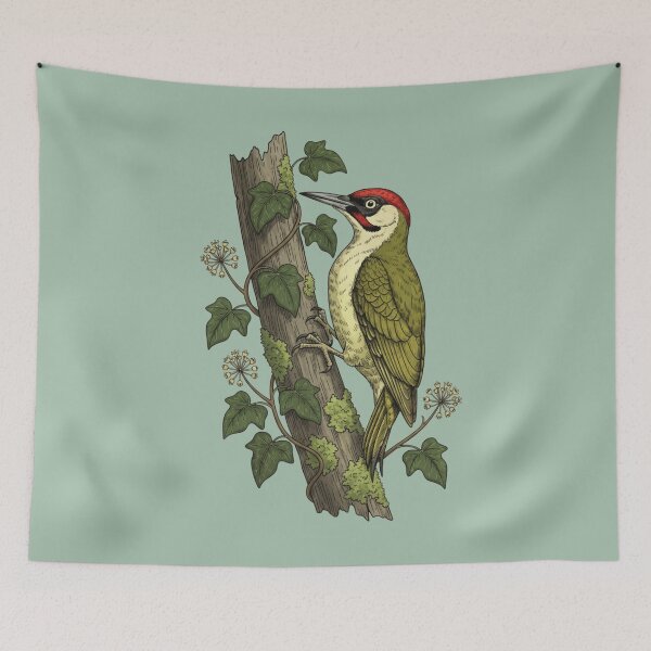 Item preview, Botanical Eurasian Green Woodpecker Wildlife Art designed and sold by BirdsnStuff.