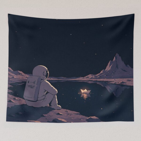 Item preview, Astronaut Watching Paper Boat Stars designed and sold by Creative_Canvas.