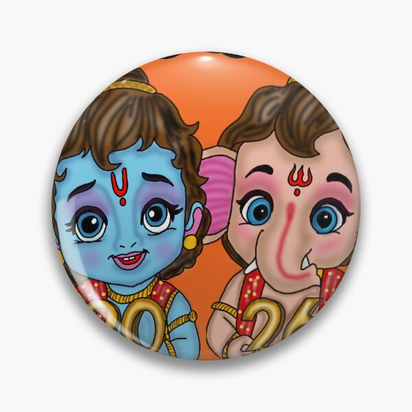 Artikelvorschau, Digitale Zeichnung von Krishna und Ganesha | Göttliche Hindu-Götter – Kunstwerk entworfen und verkauft von Harshit_Digital_Arts.
