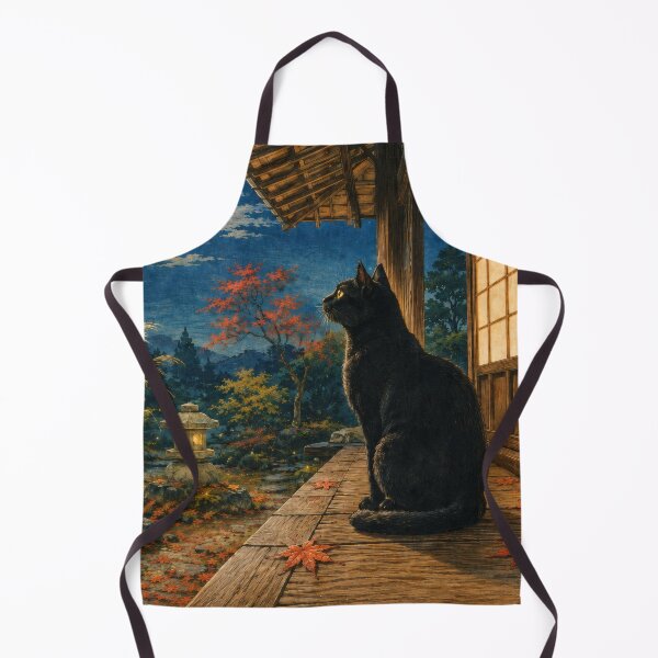 Item preview, Black Cat with Moon and Susuki - Autumn Night Japanese Ukiyo-e Art designed and sold by WabiSabiArts.