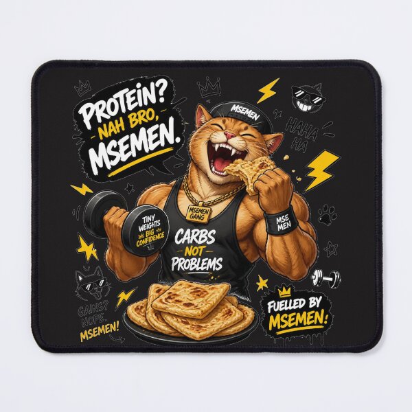Item preview, Fuelled By Msemen Funny Bodybuilder Cat Illustration designed and sold by alvinavery.
