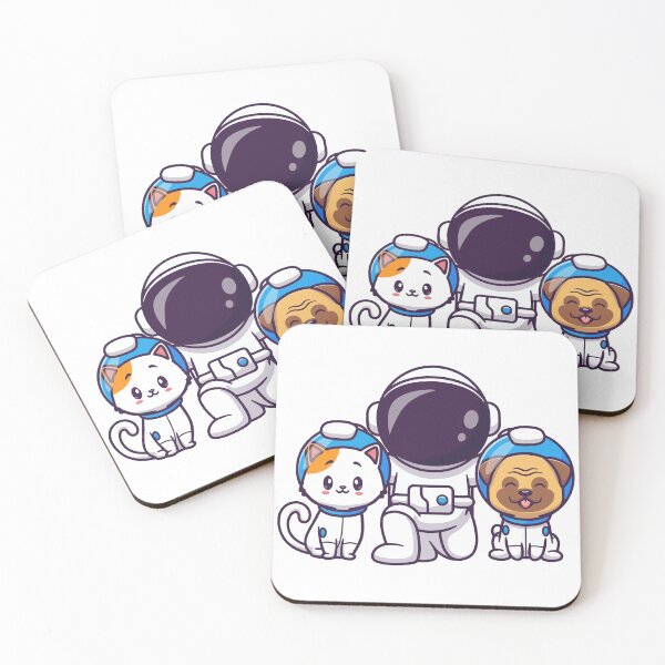 Item preview, Cute Astronaut with Cat and Pug Dog Space Explorer Cartoon designed and sold by mhkhlb.