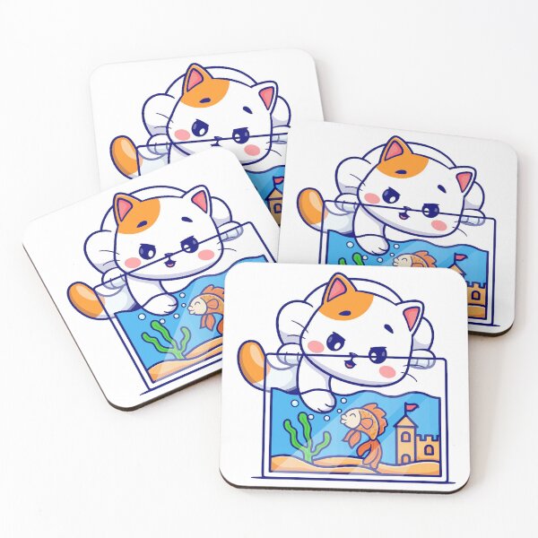 Item preview, Cute Cat Playing with Goldfish in Aquarium Cartoon designed and sold by mhkhlb.