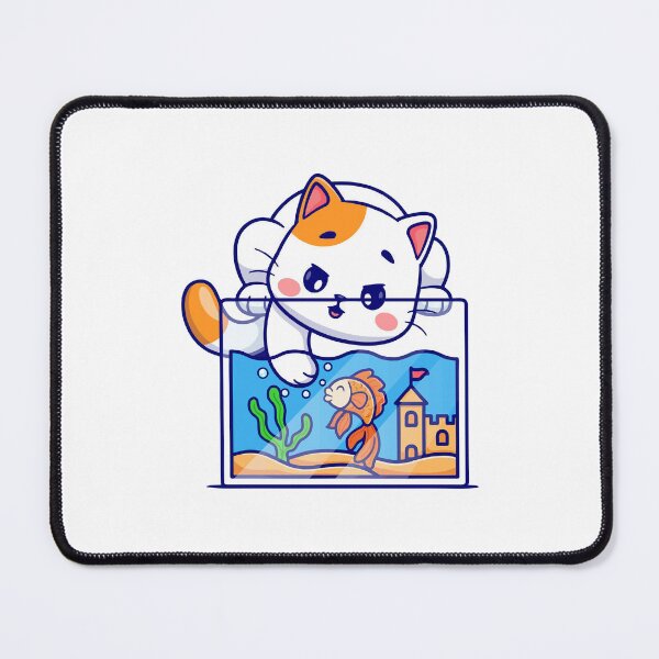Item preview, Cute Cat Playing with Goldfish in Aquarium Cartoon designed and sold by mhkhlb.