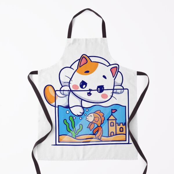Item preview, Cute Cat Playing with Goldfish in Aquarium Cartoon designed and sold by mhkhlb.