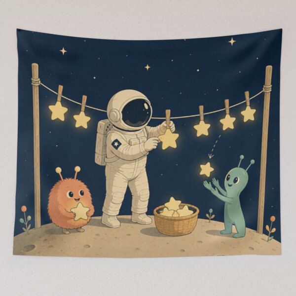 Item preview, Astronaut Hanging Stars At Night designed and sold by Creative_Canvas.