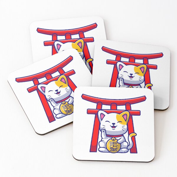 Item preview, Cute Lucky Cat Maneki Neko with Japanese Torii Gate designed and sold by mhkhlb.
