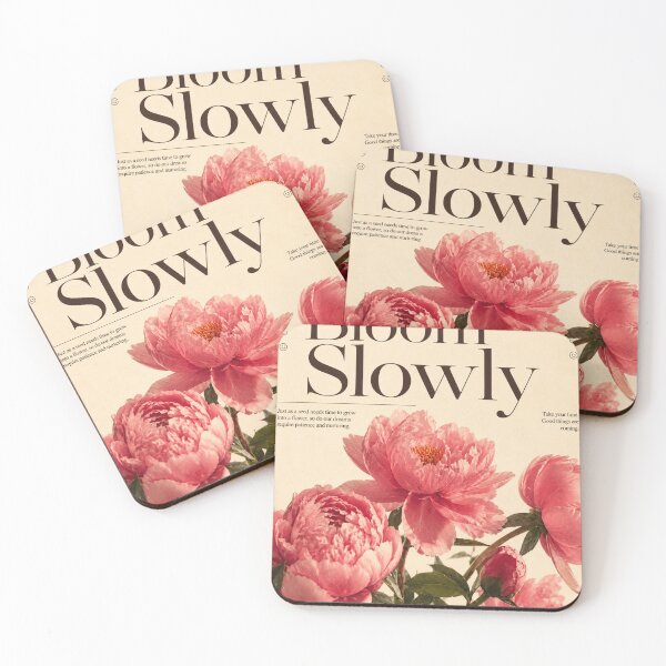 Item preview, Bloom Slowly – Vintage Floral Typography Poster | Pink Peony Editorial Wall Art designed and sold by Watchyyy.