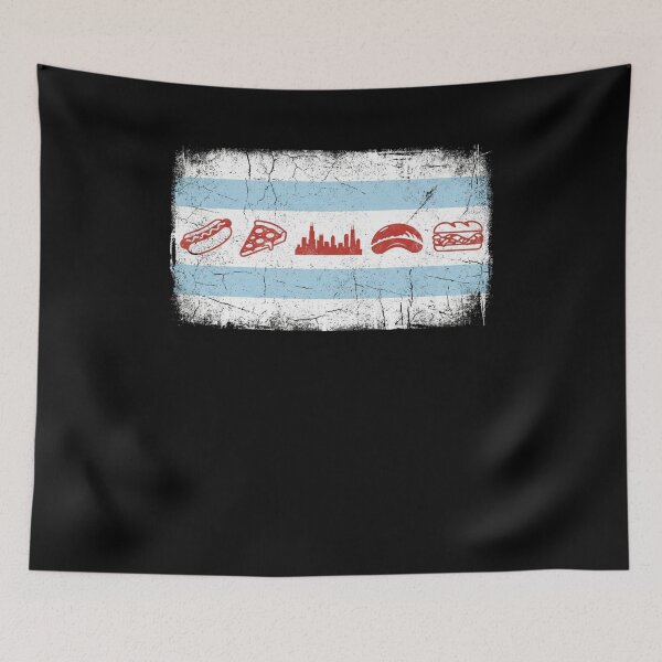 Item preview, Distressed Chicago Flag Foodie Skyline designed and sold by snowry.