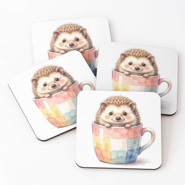 Artikelvorschau, Kleiner, niedlicher Igel in bunter Tasse (Aquarell) entworfen und verkauft von danzys.